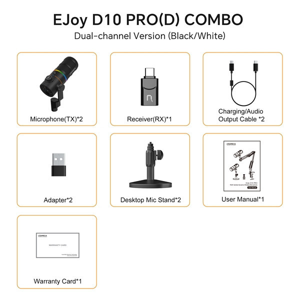 میکروفون استودیویی کامیکا مدل EJOY D10 PRO D COMBO با درگاه های اتصال تایپ سی و xlr