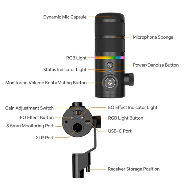 میکروفون استودیویی کامیکا مدل EJOY D10 PRO D COMBO با درگاه های اتصال تایپ سی و xlr