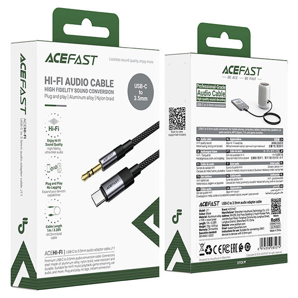 کابل تبدیل AUX به USB-C ایس فست مدل J11 طول 1 متر
