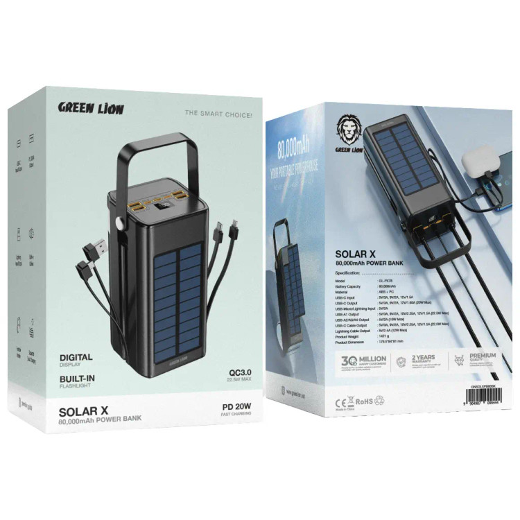 پاوربانک 22.5 وات گرین لاین مدل Solar X ظرفیت 100000 میلیآمپرساعت