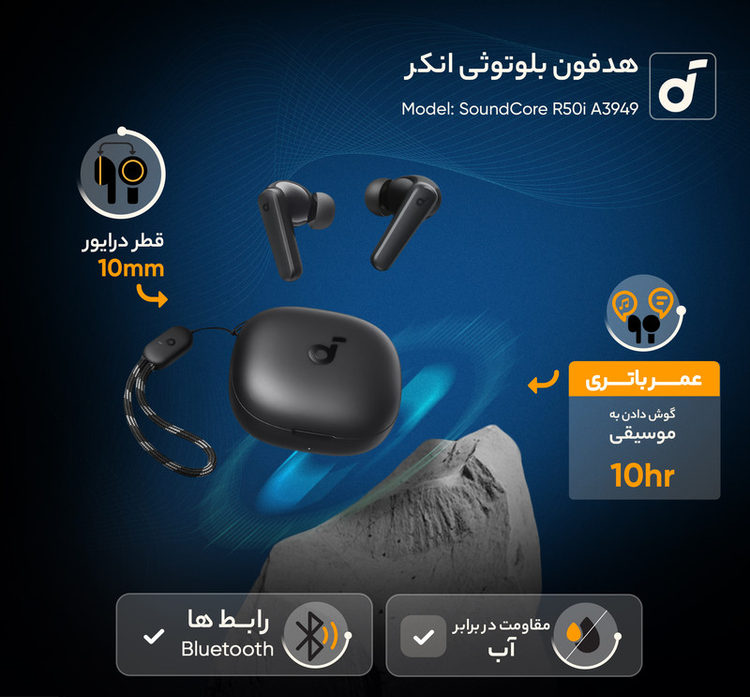 هدفون بلوتوثی انکر مدل SoundCore R50i اصلی-با اتصال به اپ