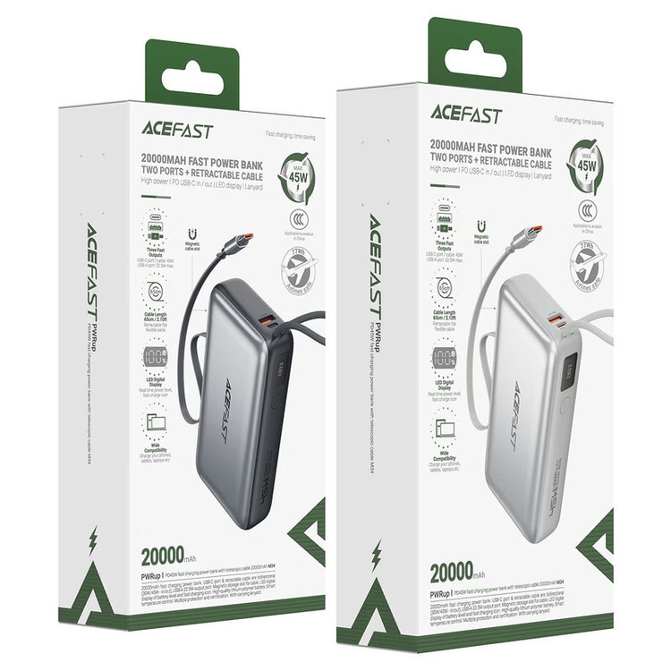 پاوربانک 45 وات ایس فست مدل M34 ظرفیت 20000 میلیآمپرساعت به همراه کابل USB-C