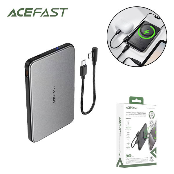 پاوربانک بی سیم 20 وات ایس فست مدل M30 ظرفیت 5000 میلیآمپرساعت به همراه کابل USB-C