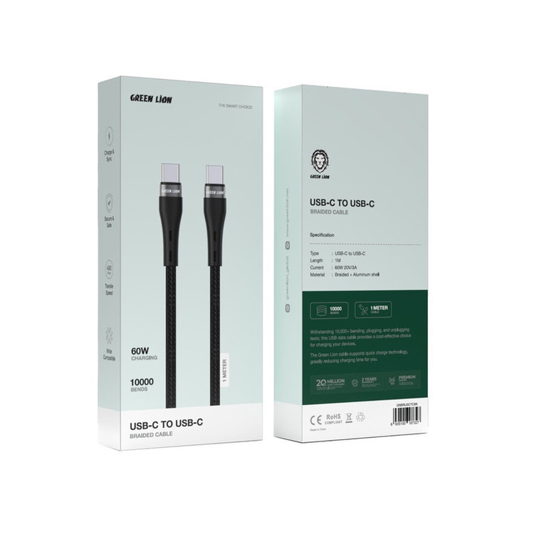 کابل شارژ type-c کنفی ۶۰ وات گرین لاین مدل GNBRUSCTCBK طول 1 متر
